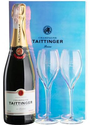 Шампанське брют Тетенже Резерв Taittinger біле 0.75л+2бокали под.кор.Франція 36007 фото